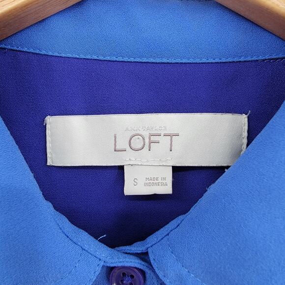 LOFT Ann Taylor Colorblock Chiffon Semi Sheer 1/2 Button Down Blouse Size Small - Picture 3 of 11